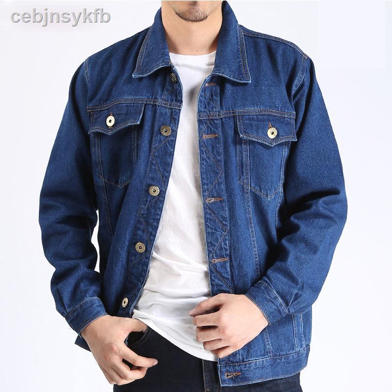 Áo khoác denim của nam giới mùa thu cỡ lớn rộng rãi trung niên và cao tuổi dụng cụ