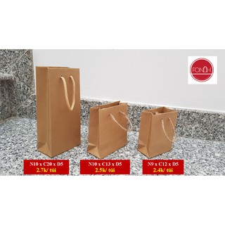 Combo 10 túi giấy Kraft Nhật, trơn, quai dây thừng (9*12*5)