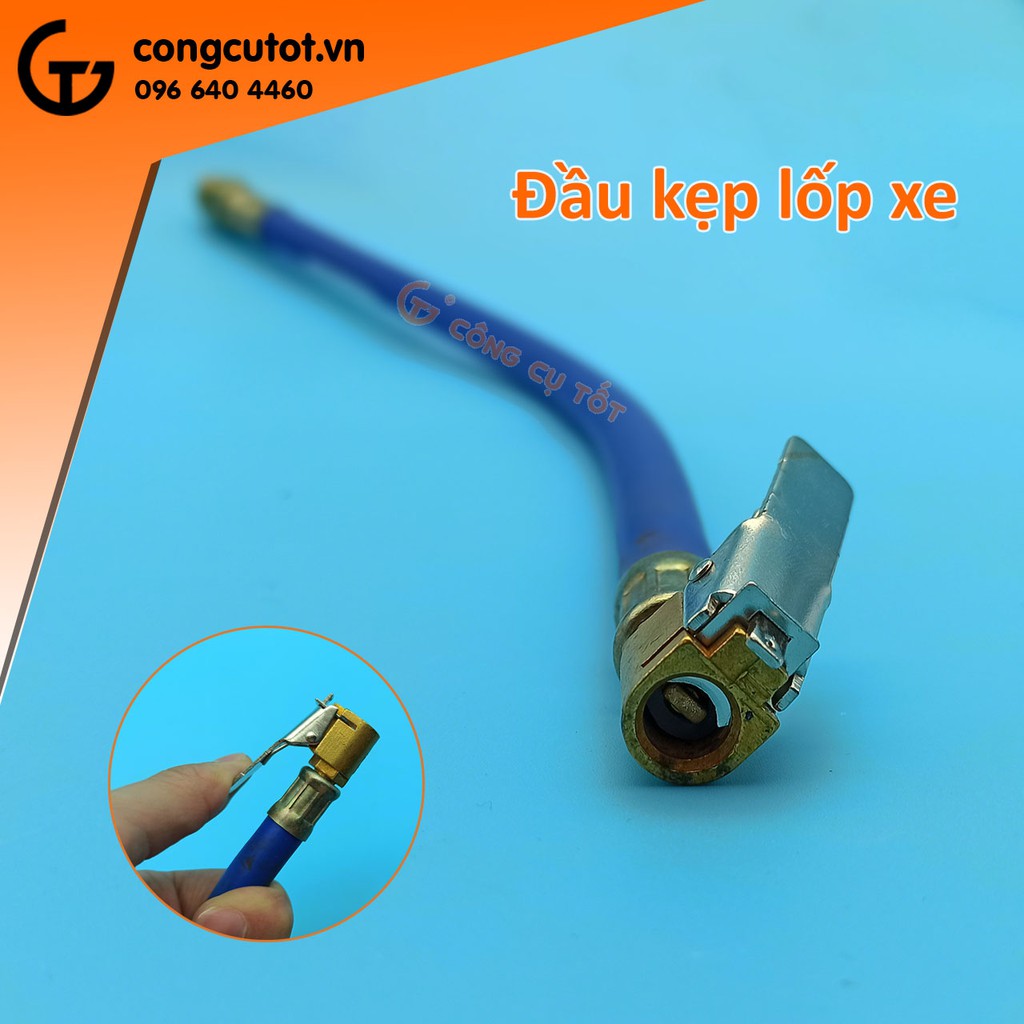 Dây bơm lốp ô tô xe máy 38cm đầu kẹp