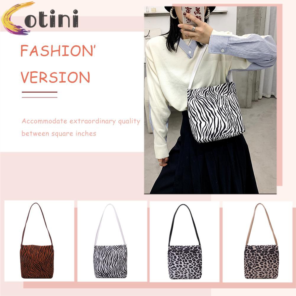 COTINI Casual Women Animal Print Handbag Suede Shoulder Underarm Bag Commuter Tote