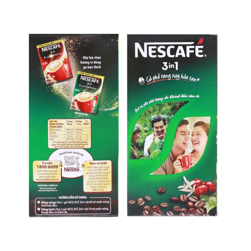Cà phê sữa NesCafé 3 in 1 xanh/đỏ  đậm đà hài hòa 340g