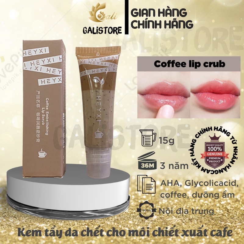 Tẩy tế bào chết môi HEYXI Coffee Lip Scrub 15g dưỡng ẩm, tẩy da chết môi cà phê Galistore