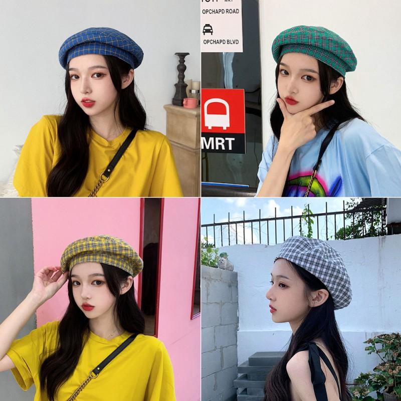 Mũ nồi bằng cotton họa tiết caro đơn giản cho nữ