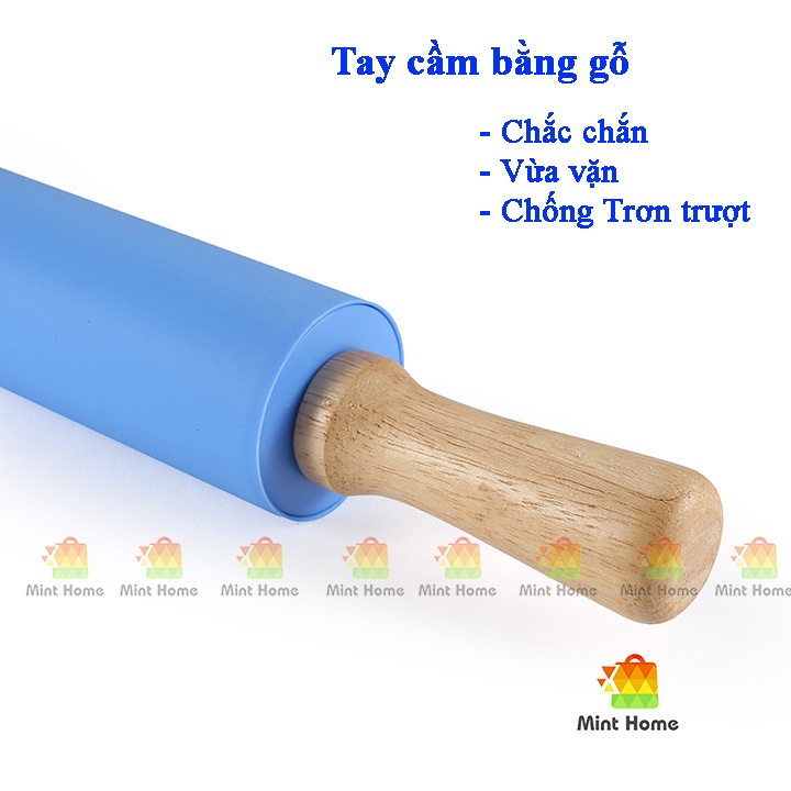 Dụng cụ làm bánh: Cây lăn bột, cán bột silicon cán bằng gỗ chống dính dạng thanh có trục xoay cho nhà bếp