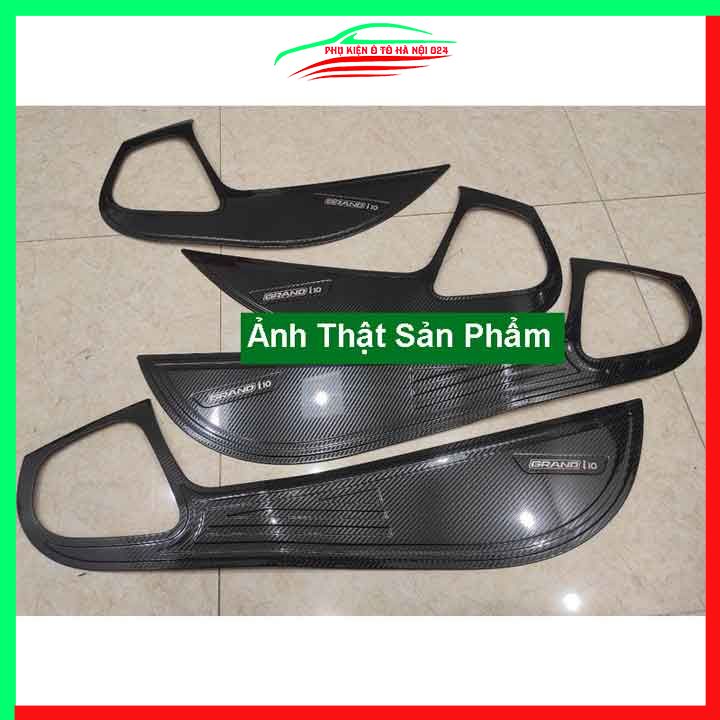 Bộ ốp tapli Hyundai I10 2021-2022 vân Cacbon chống xước va đập khi mở cửa và làm đẹp xe