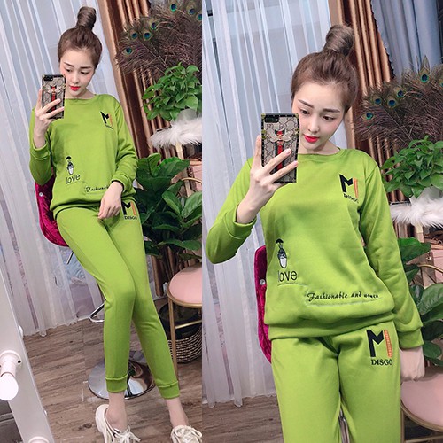 Đồ thu đông đẹp chất nỉ, đồ bộ mặc nhà cotton quần dài tay dài - Chất liệu nỉ co giãn 4 chiều thoáng mát A011