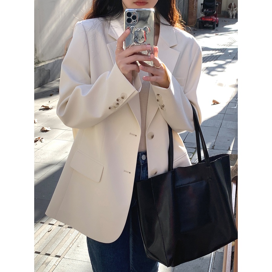 Ảnh thật 2 hình cuối-2W85.Áo blazer thời trang trắng kem phong cách Hàn Quốc