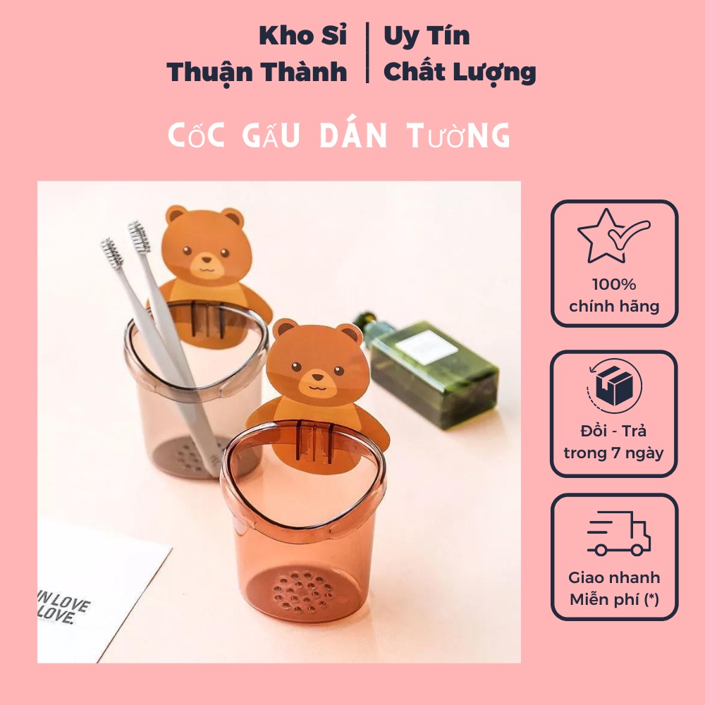 Cốc gấu dán tường đựng bàn chải kem đánh răng , cốc gấu nâu đựng kem đánh răng ( khosithuanthanh)