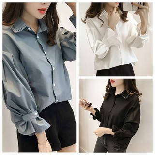 Áo sơ mi nữ tay dài dáng suông phong cách Hàn Quốc