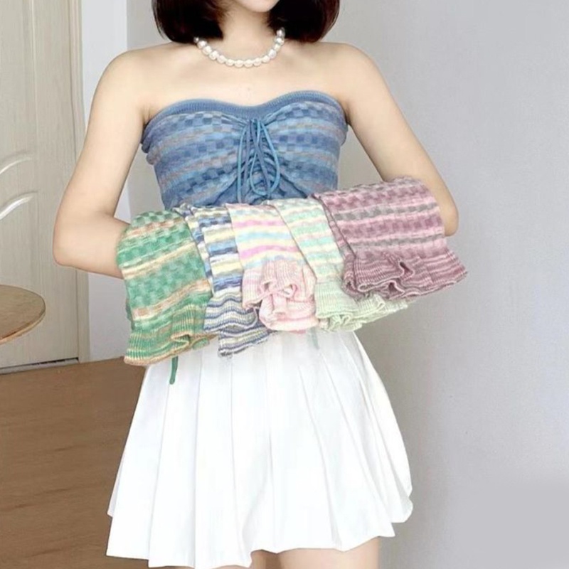 Brroa Áo Ống Nhún Bèo Họa Tiết Sọc Cầu Vồng Nhiều Màu Sắc Dành Cho Nữ