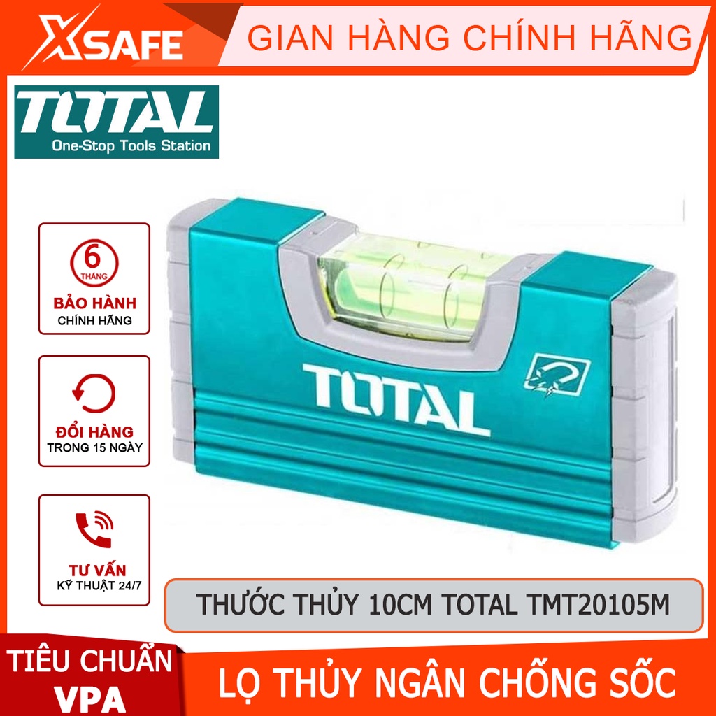 Thước thủy từ tính TOTAL TMT20105M Thước thủy nam châm chiều dài 10cm, tiêu chuẩn VPA, độ dày 1,5mm - Chính hãng