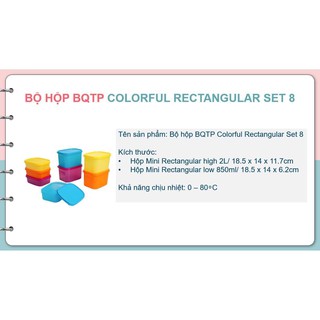 TUPPER - SET HỘP COLORFUL RECTANGULAR trữ mát và khô (8 HỘP)