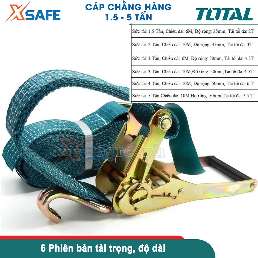 Dây cảo chằng hàng tăng đơ TOTAL 1.5-5 tấn 6-10m, bản 25/35/50cm, chống gỉ, chống trượt, chống dầu nhớt - chính hãng