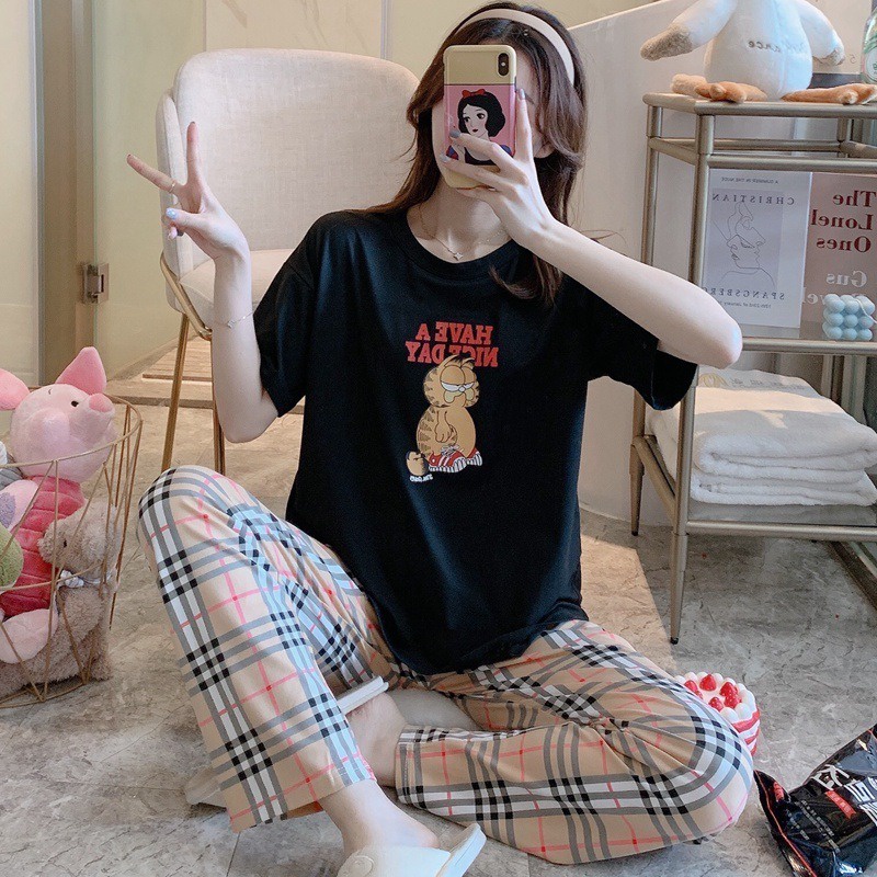 Đồ bộ bigsize nữ quần dài  TOZZO mặc ở nhà mùa hè cute dễ thương chất thun cotton phong cách hàn quốc BCD04