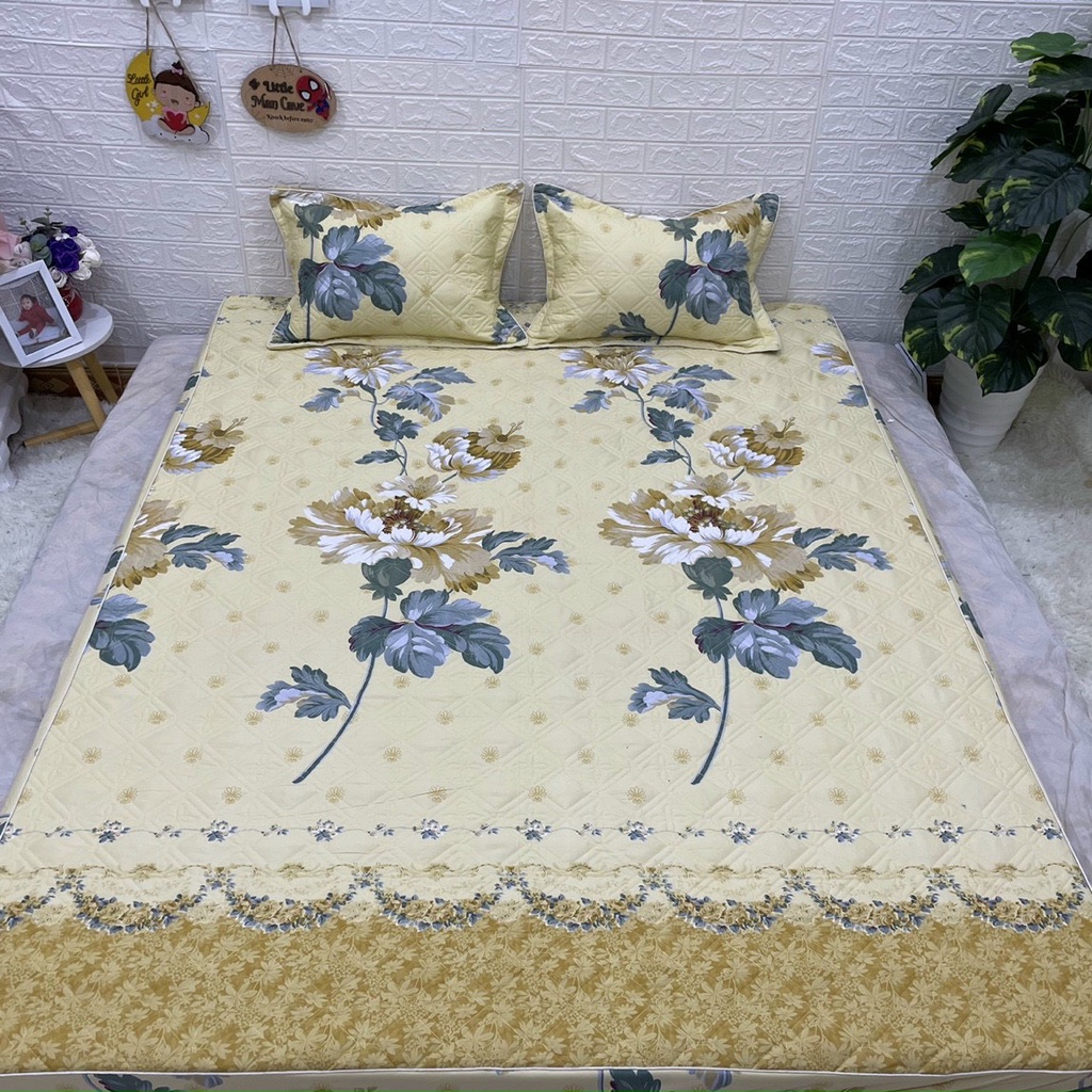 Ga Trải Giường Trần Bông Kèm 2 Vỏ Gối Nằm Chất Poly Cotton Thoáng Mát Đủ Cỡ Giường Mẫu HOA CÚC VÀNG( kèm ảnh thật)