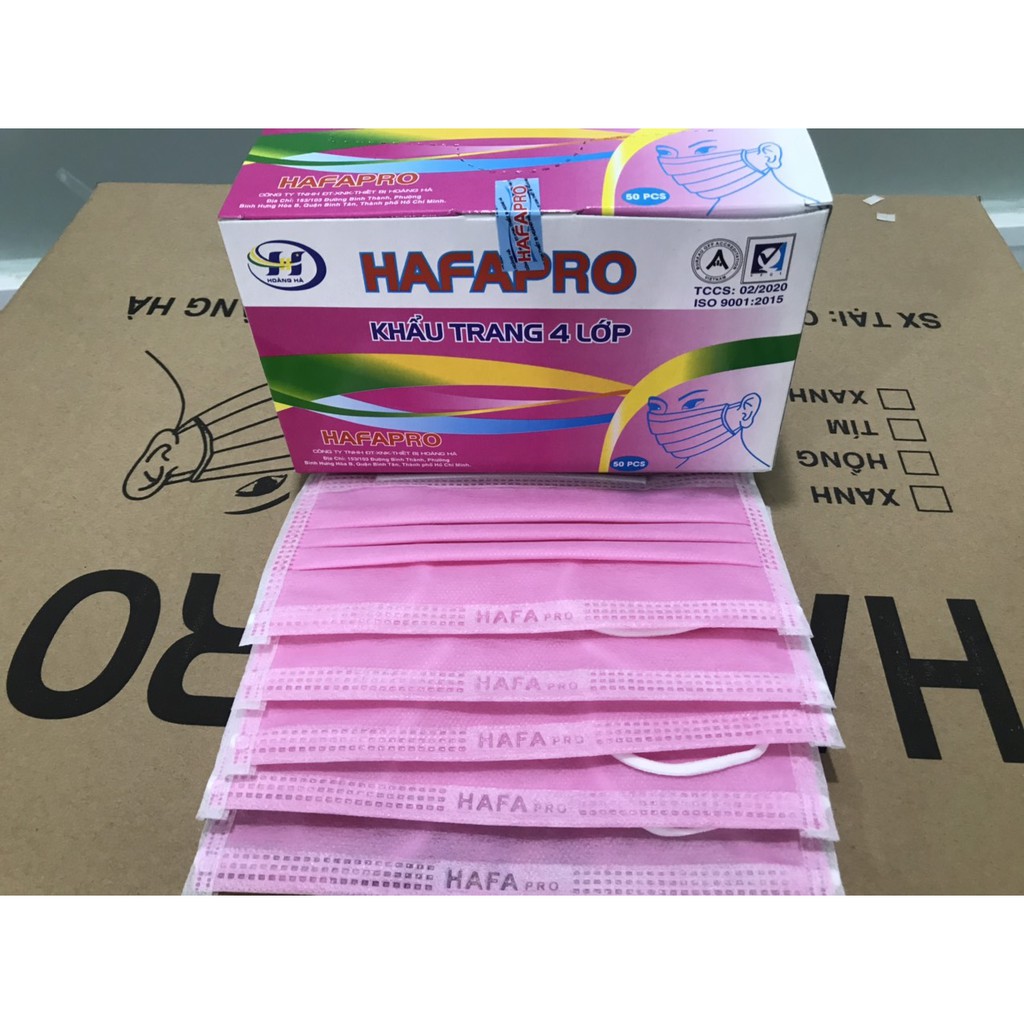 Khẩu Trang Y Tế 4 Lớp Hafapro Màu Hồng Hộp 50 chiếc