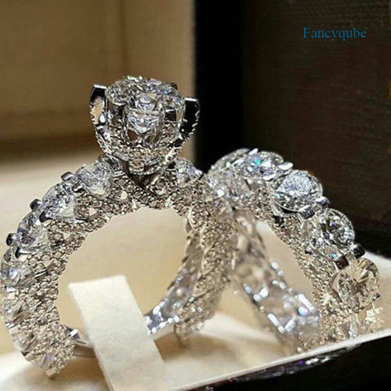 Bộ 2 nhẫn kim cương giả sang trọng phong cách cho nữ