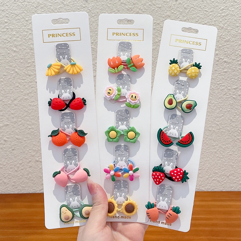 Set 10 Dây Thun Cột Tóc Co Giãn Dễ Thương Phong Cách Hàn Quốc Cho Bé Gái