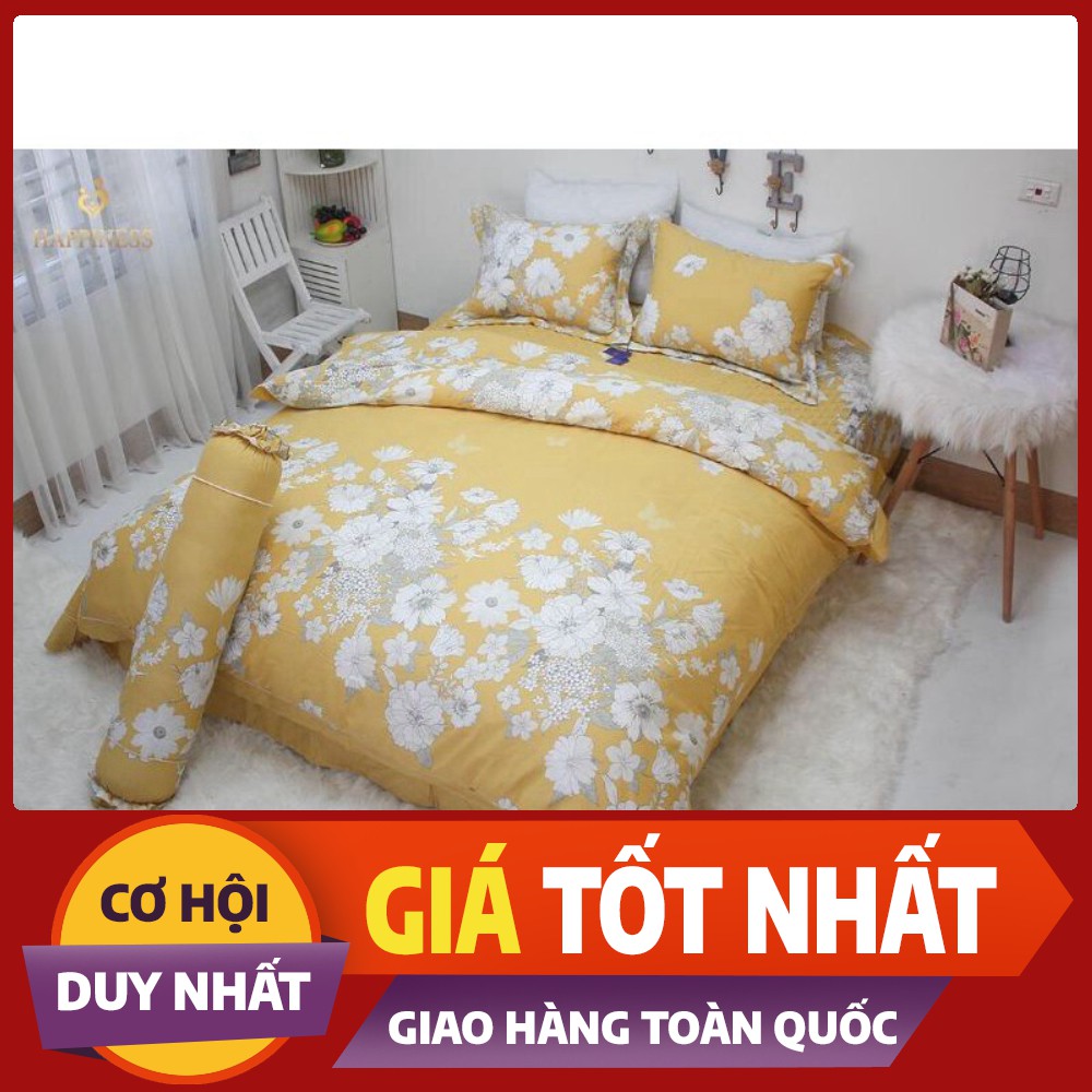 Bộ chăn ga phủ trần bông cotton lụa Happiness