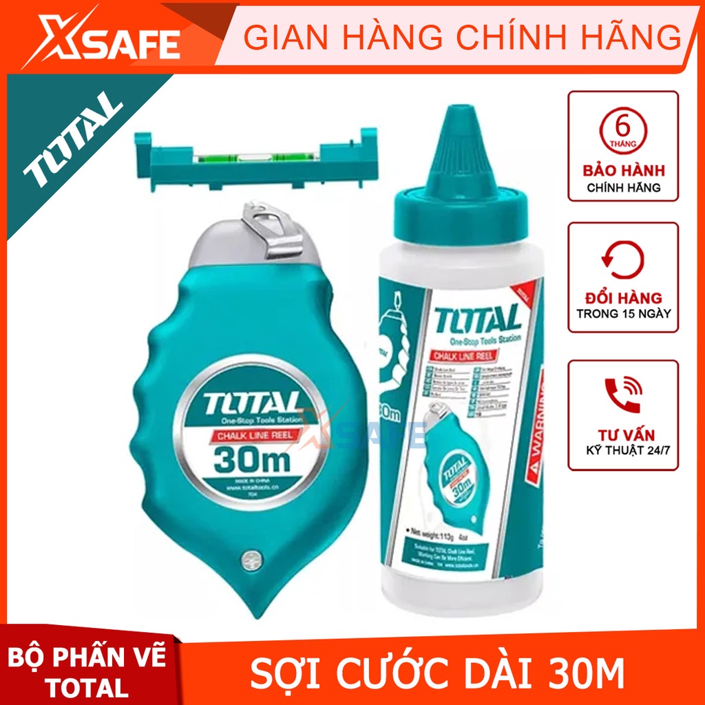 Thước búng mực bật mực TOTAL THT661301 30m, phấn vẽ đường thẳng dễ dàng tẩy xóa, tốc độ tua nhanh tặng kèm 1 thước đo