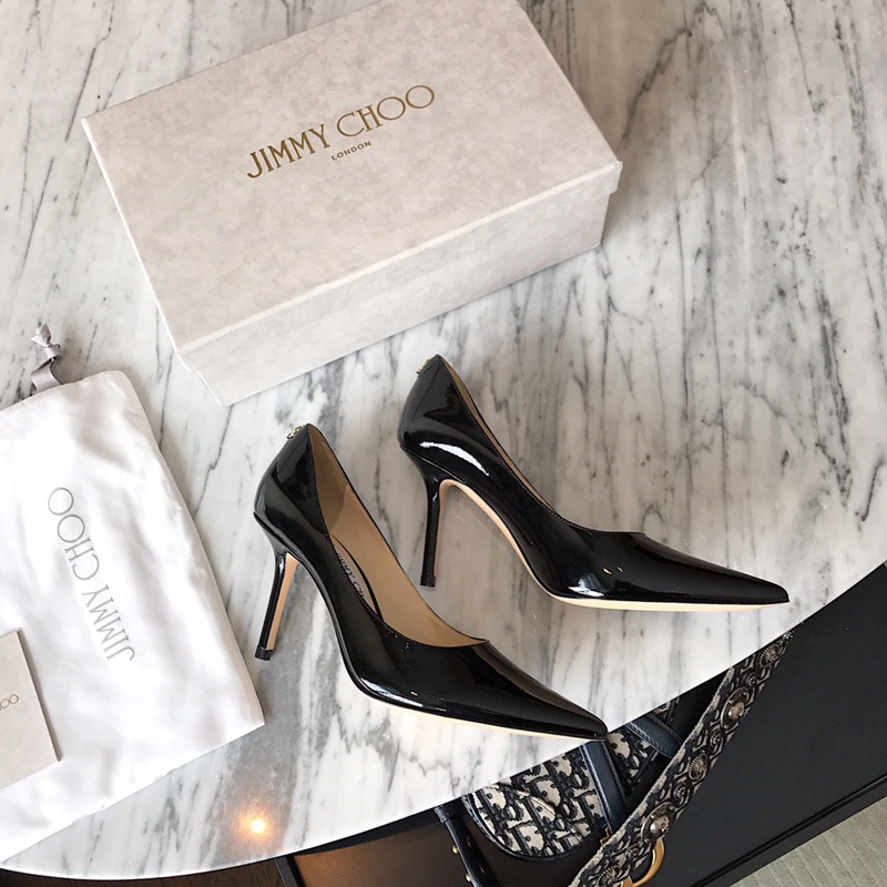 JIMMY CHOO Giày Cao Gót 8cm Da Bò Màu Đen Phong Cách Cổ Điển Cho Nữ