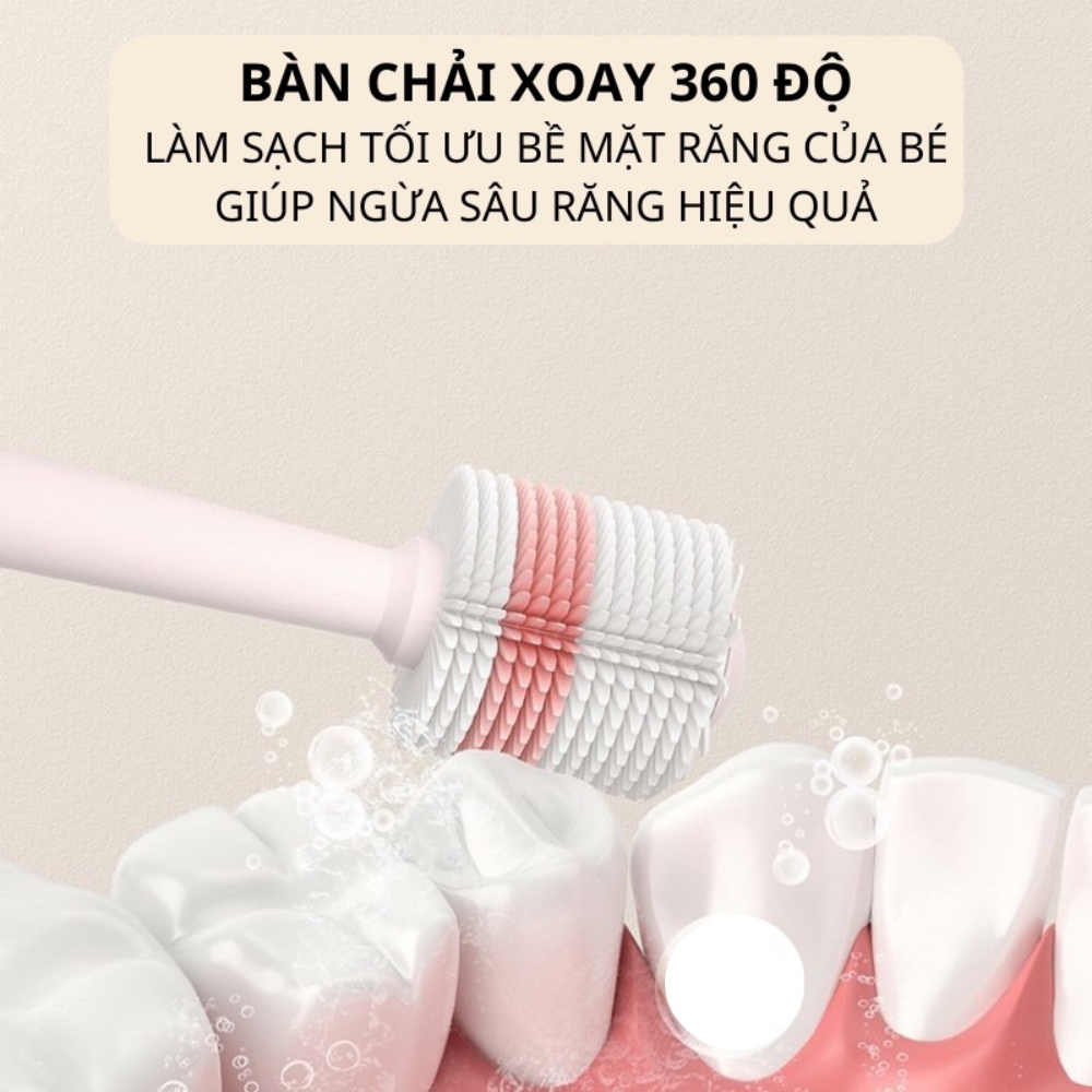 Bàn Chải Cho Bé 360 Độ Xoay Sợi Silicon Nano Hình Gấu Mềm Mại An Toàn Bé Tập Đánh Răng Từ 1 Đến 6 Tuổi