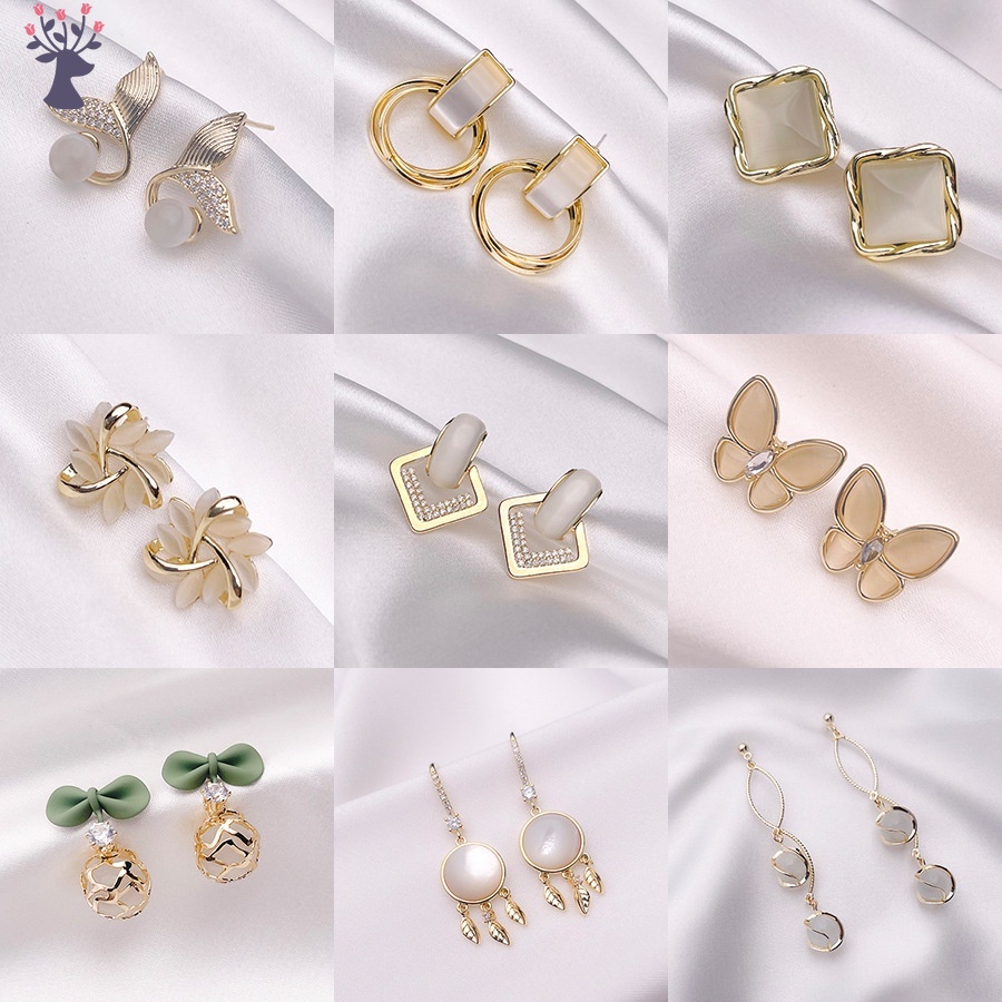 Bông Tai Xỏ Lỗ Hình Oval / Vuông / Cánh Hoa Thời Trang Sang Trọng Cho Nữ