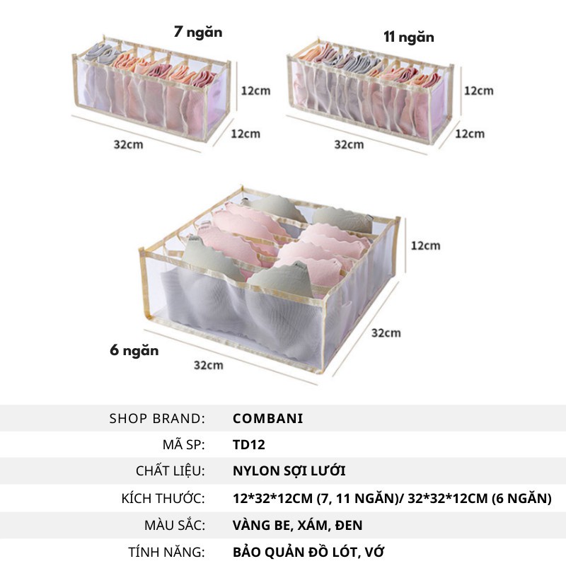 Hộp vải đựng quần áo đồ lót CSHome khay đựng tất vớ nhiều ngăn dạng lưới gọn gàng cho tủ đồ dễ dàng vệ sinh và gấp gọn