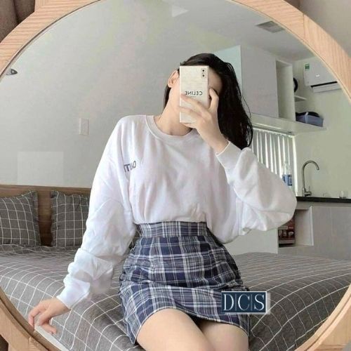 Set Bộ Đồ Nữ Cautio Áo Chất Cotton Kèm Chân Váy Kẻ Style Hàn Quốc Xưởng May DCS