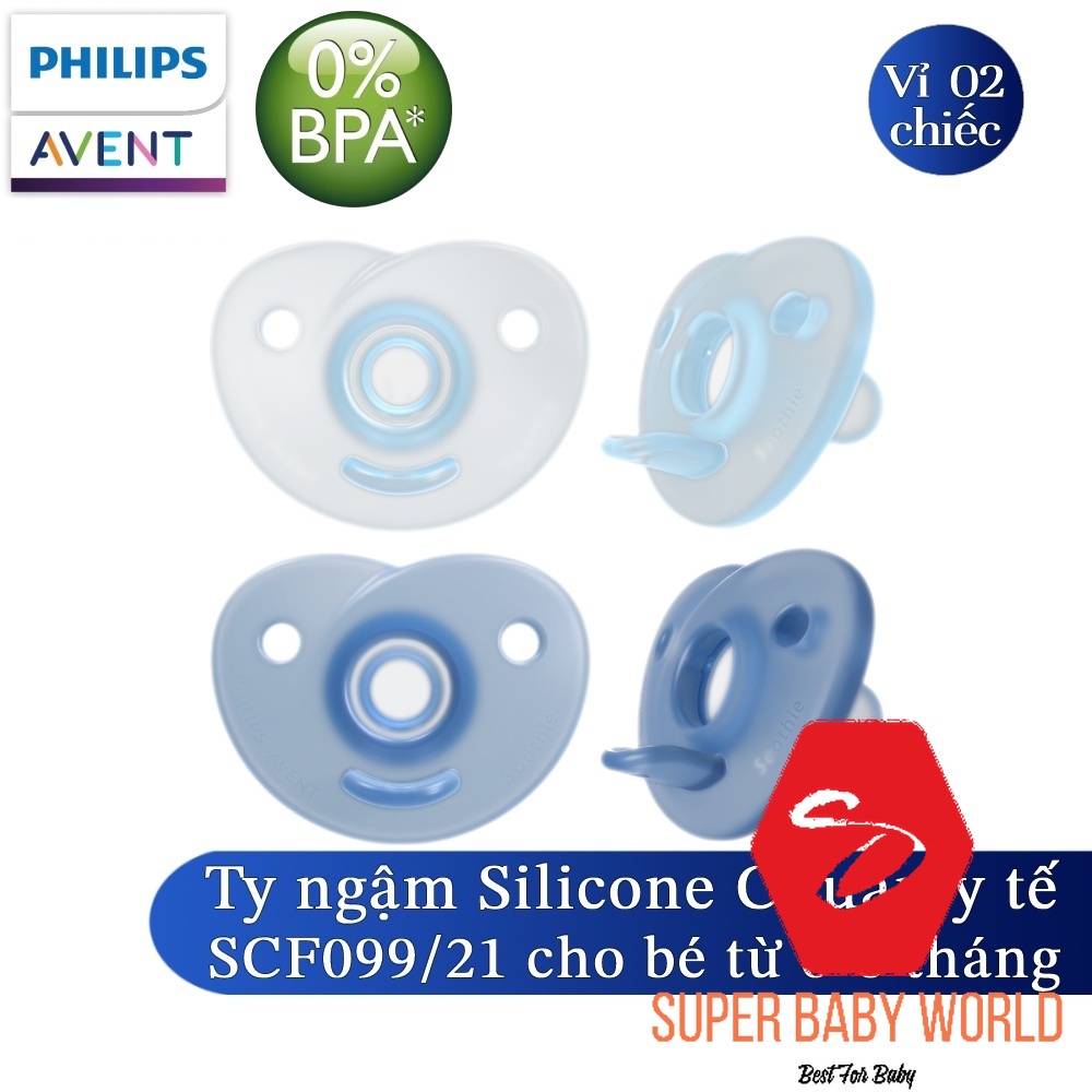 Bộ 2 ti ngậm silicone Soothie Philips Avent cho trẻ từ 0-6 tháng