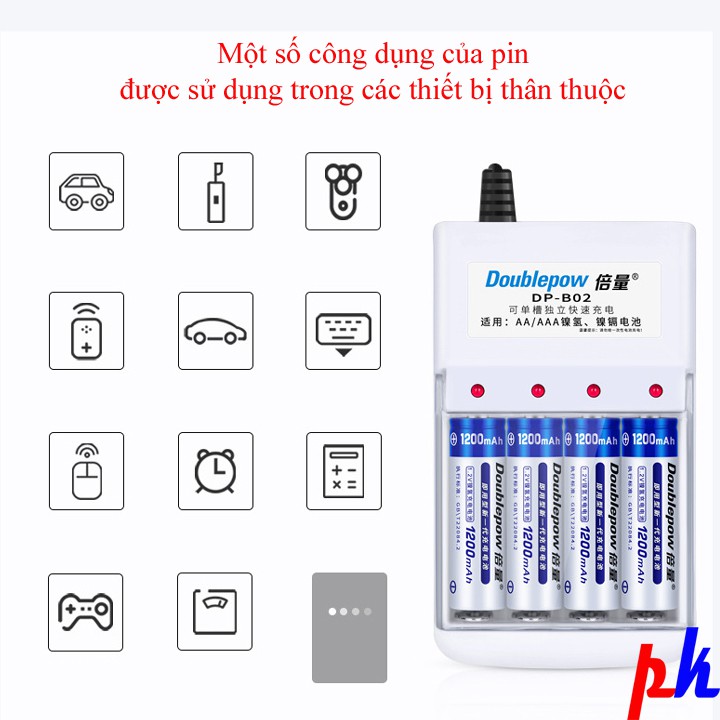 Combo 4 pin AA kèm sạc hãng Doublepow giá siêu tốt, bảo hành 1 tháng Pin mic không dây, camera, pin điều khiển