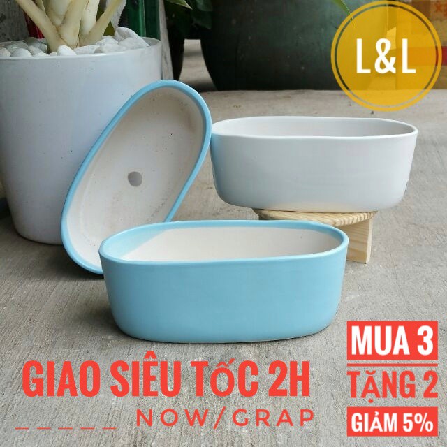Chậu sứ Bát Tràng Hình Ovan trồng cây Để Bàn, Cây Nội Thất, Sen Đá, X