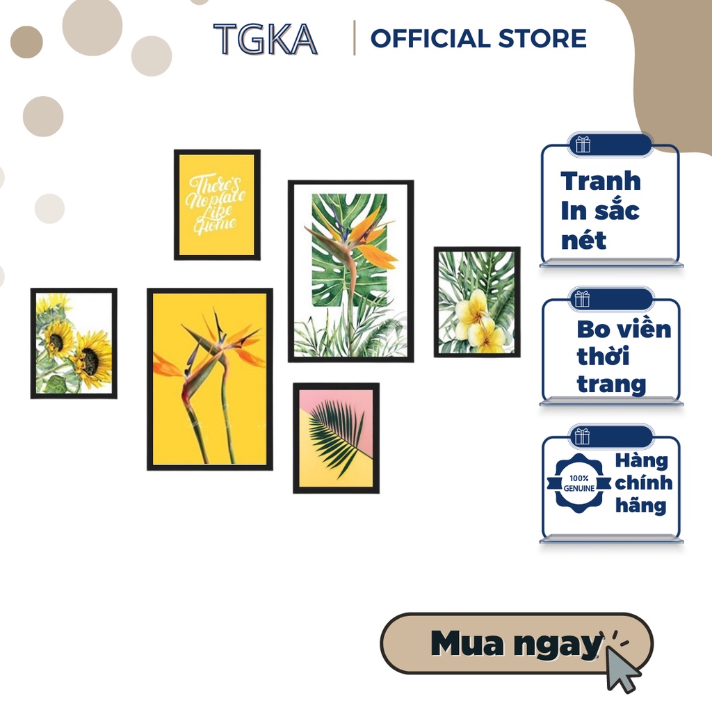 Bộ 6 tranh treo tường hiện đại TGKA có sẵn keo 2 mặt, tranh decor dán tường