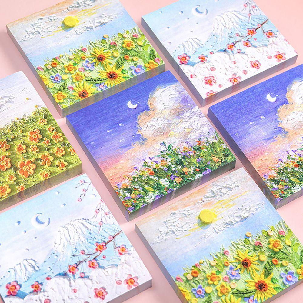 Set 50 Tấm Giấy Ghi Chú Tự Dính Họa Tiết Tranh Sơn Dầu Trang Trí Sổ Tay