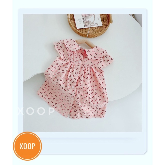 Váy thô kara cổ sen hoa đỏ 2 màu bé gái (8-18kg)