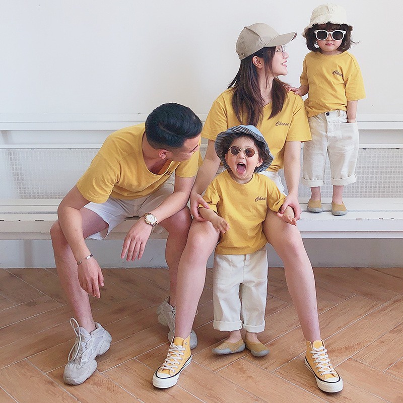 Áo gia đình Familylove - Mẫu Áo gia đình logo chữ Cheese đơn giản chất Cotton 100% rất mát