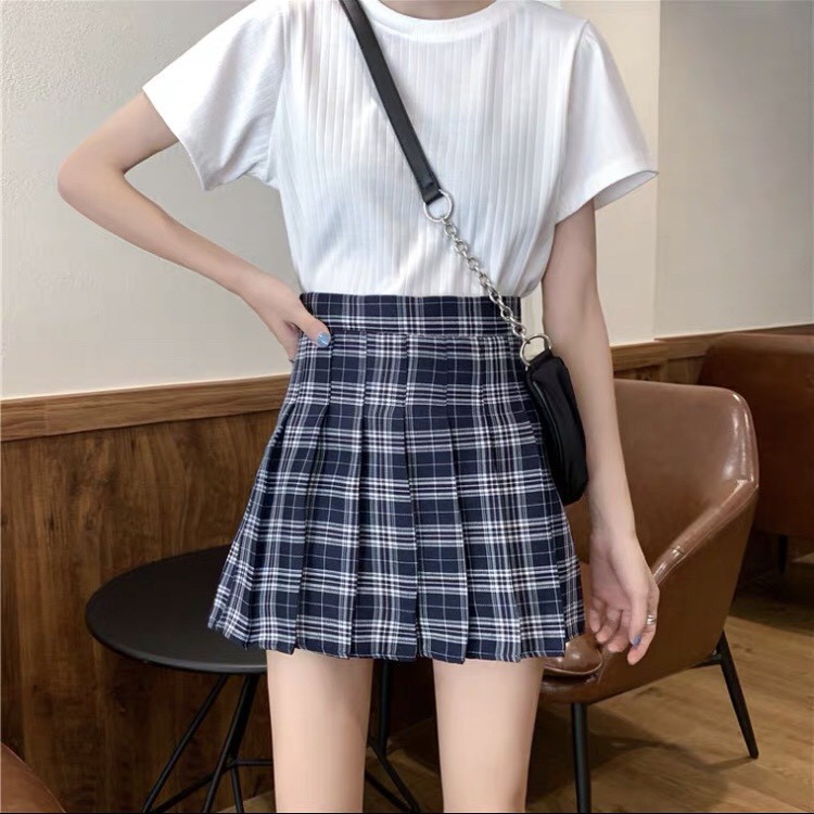 Chân Váy Chữ A Xếp Ly Lưng Cao Họa Tiết Caro Vintage Siêu Dễ Thương | BigBuy360 - bigbuy360.vn