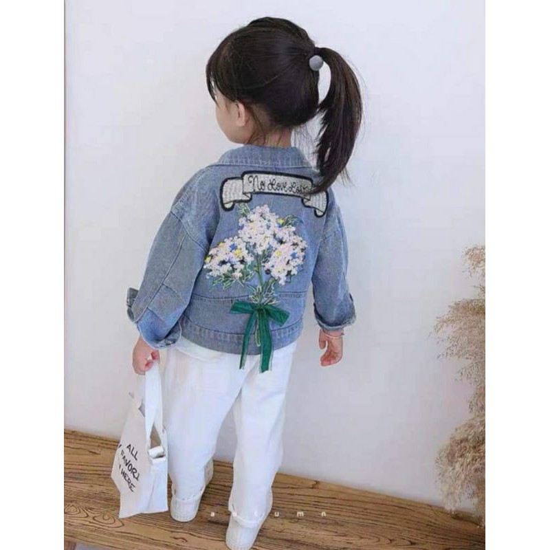 Áo khoác jean bé gái cổ bèo chất đẹp/ áo bò bé gái size đại