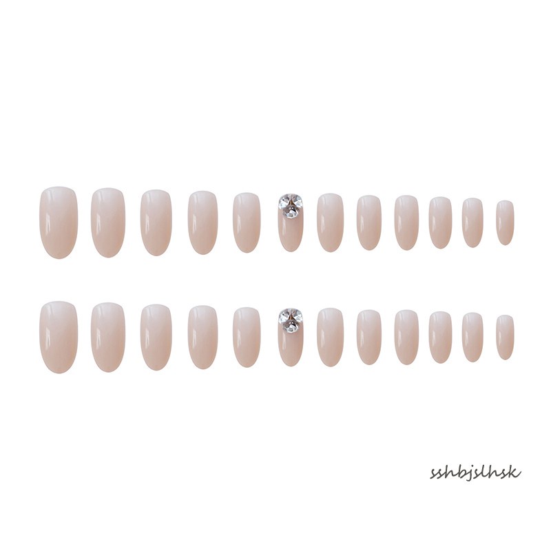 False Nails Short Pointed Diamond Skin Color Nail Stickers Finished Nail Stickers 24 Nail Stickers With Glue