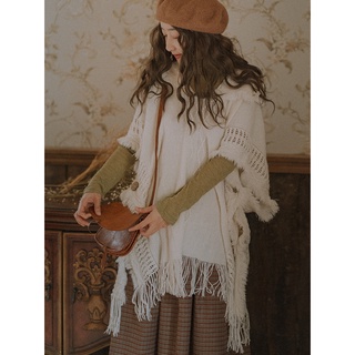 (sẵn) Áo len boho dáng rộng tua rua dáng khăn