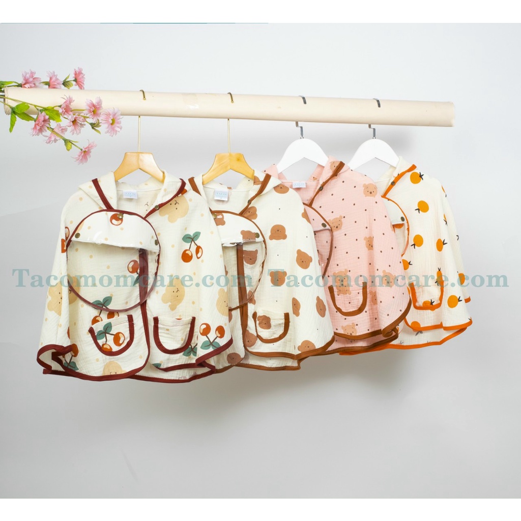[Quà 20k] Áo Choàng Xô Hàn Muslintree Kèm Kính Chống Giọt Bắn Mềm Mat Cao Cấp Chính Hãng Taco Cho Bé Từ Sơ Sinh Đến 19kg
