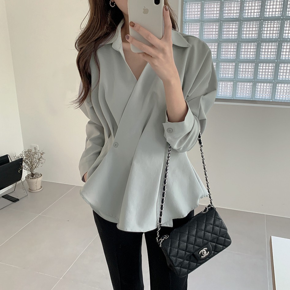 Áo Sơ Mi Nữ Cổ Chữ V Tay Dài 38992