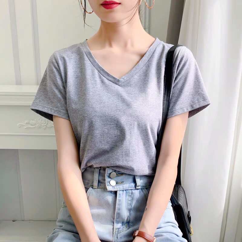 Áo thun cổ tim chữ V nhiều màu ALALA chất cotton cực mát Áo phông trơn