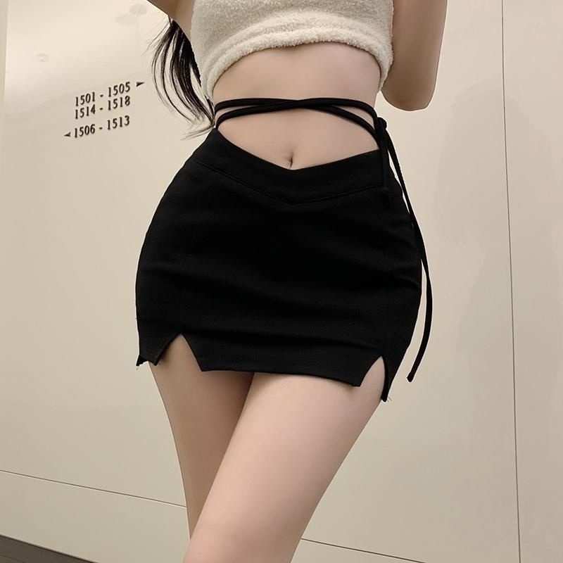 Jiashucheng Hàng Có Sẵn Chân Váy Đen Lưng Cao Dáng Chữ a Xẻ Tà Hông Thời Trang Mùa Hè Cho Nữ