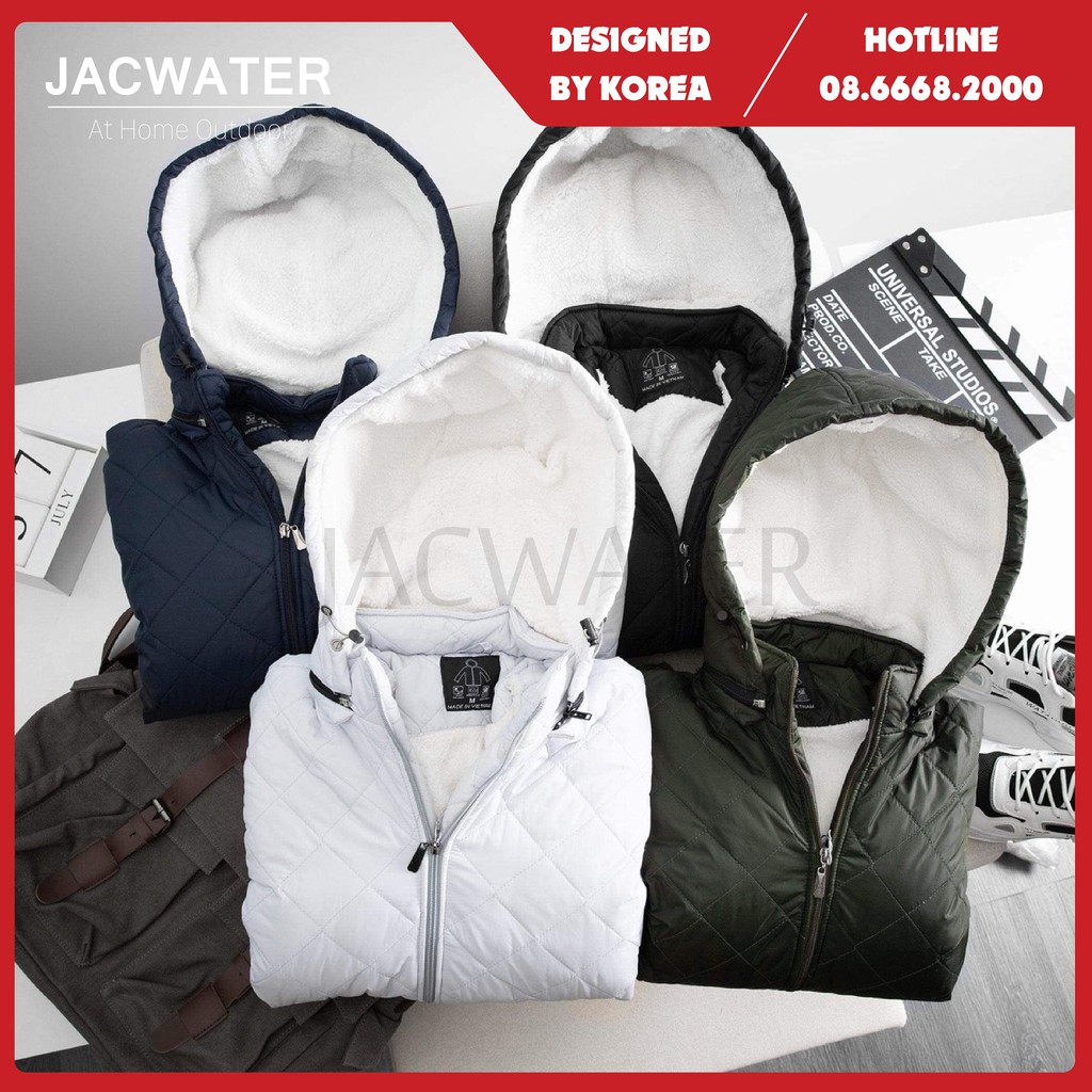 Áo phao trần trám nam chống nước, vải bông lót lông cừu màu trơn phong cách Hàn Quốc JACWATER V555 #4