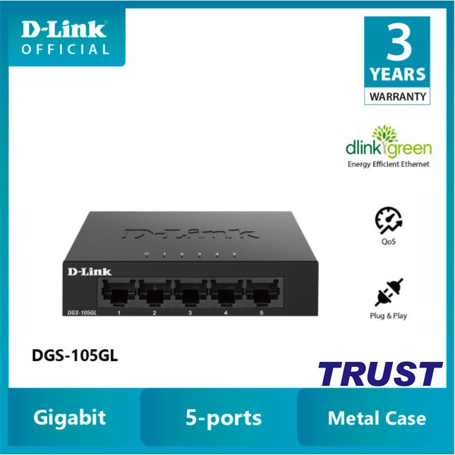 Gigabit Vỏ thép- Bộ chia mạng Switch 5 cổng RJ45 10/100/1000 Mbps-D-LINK DGS-105GL - Hàng Chính Hãng