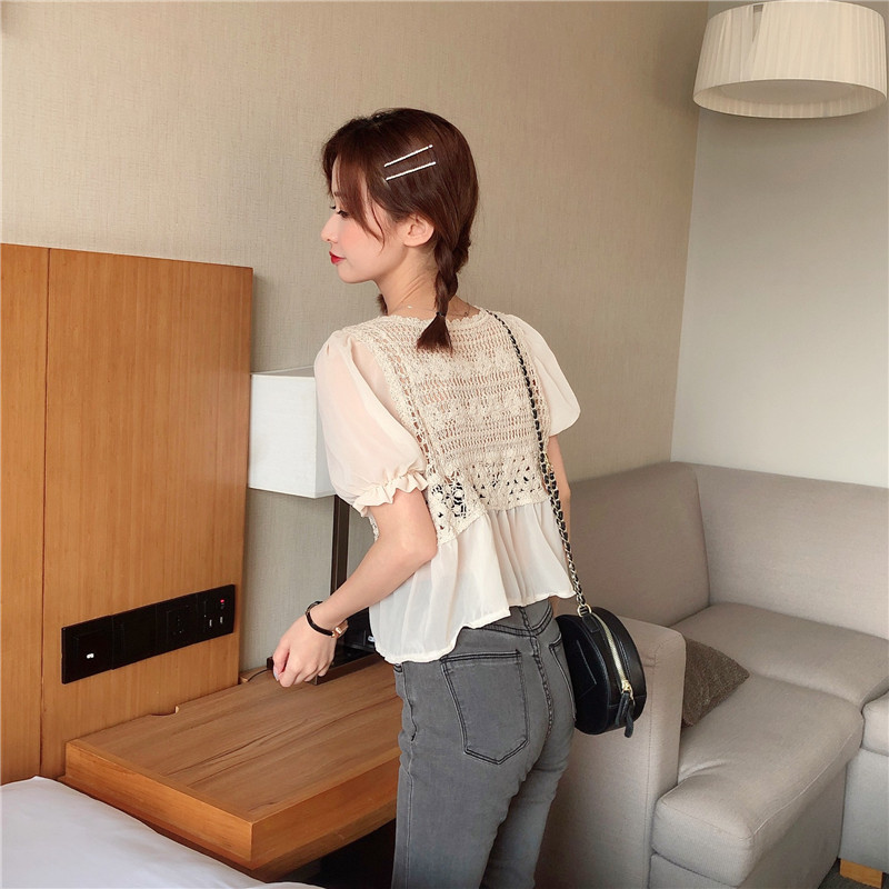 SUXI Áo Kiểu Chất Chiffon Tay Ngắn Hoạ Tiết Hoa Thời Trang Mùa Hè