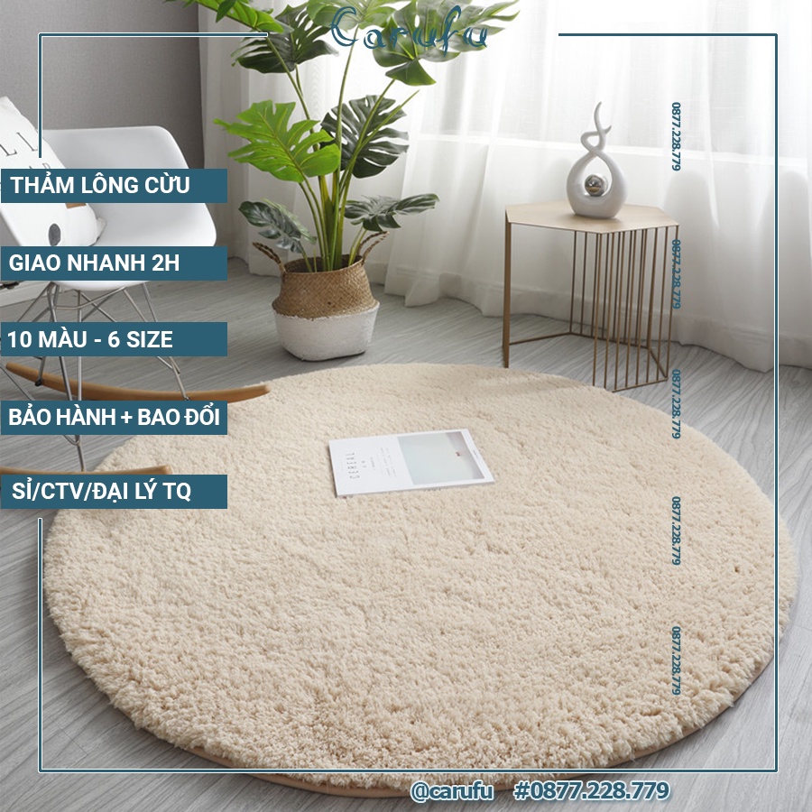 Thảm TRÒN trải sàn phòng khách Lông CỪU | Màu Lạc Đà 120cm