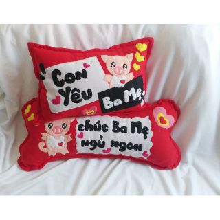 Bộ 4 gối nằm và ôm handmade heo con yêu ba mẹ