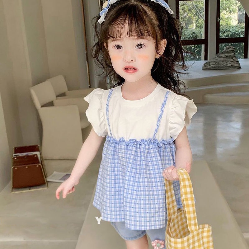 Đầm Mùa Hè Tay Cánh Tiên In Họa Tiết Caro Phong Cách Hàn Quốc Nhật Bản Thời Trang Mới Dành Cho Bé Gái 2022